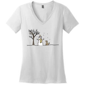 Christmas Dog Christmas Snowman Holiday Dog Women's V-Neck T-Shirt