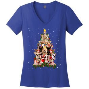 Chihuahua Dog Christmas Tree Lights Funny Xmas Dog Lover Gift Women's V-Neck T-Shirt