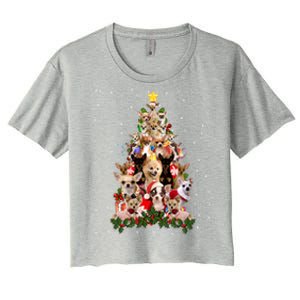 Chihuahua Dog Christmas Tree Lights Funny Xmas Dog Lover Gift Women's Crop Top Tee