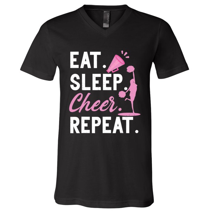 Cheerleading Dance Cheerleader Girl Eat Sleep Cheer Repeat V-Neck T-Shirt