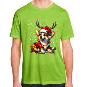 Corgi Dog Christmas Reindeer Lights Santa Hat Snowflakes Gift Adult ChromaSoft Performance T-Shirt