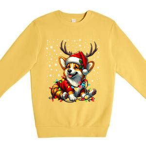 Corgi Dog Christmas Reindeer Lights Santa Hat Snowflakes Gift Premium Crewneck Sweatshirt