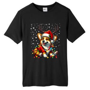 Corgi Dog Christmas Reindeer Lights Santa Hat Snowflakes Gift Tall Fusion ChromaSoft Performance T-Shirt