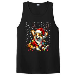 Corgi Dog Christmas Reindeer Lights Santa Hat Snowflakes Gift PosiCharge Competitor Tank