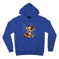 Corgi Dog Christmas Reindeer Lights Santa Hat Snowflakes Gift Hoodie