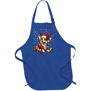 Corgi Dog Christmas Reindeer Lights Santa Hat Snowflakes Gift Full-Length Apron With Pockets