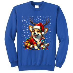 Corgi Dog Christmas Reindeer Lights Santa Hat Snowflakes Gift Sweatshirt