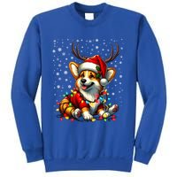 Corgi Dog Christmas Reindeer Lights Santa Hat Snowflakes Gift Sweatshirt