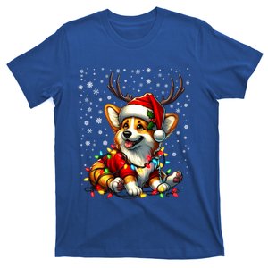 Corgi Dog Christmas Reindeer Lights Santa Hat Snowflakes Gift T-Shirt