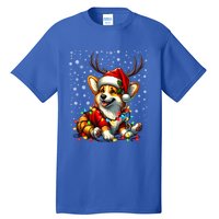 Corgi Dog Christmas Reindeer Lights Santa Hat Snowflakes Gift Tall T-Shirt