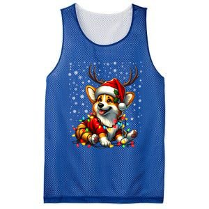 Corgi Dog Christmas Reindeer Lights Santa Hat Snowflakes Gift Mesh Reversible Basketball Jersey Tank