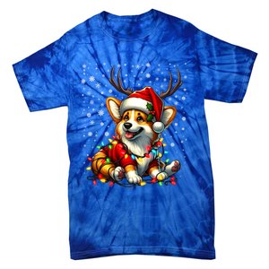 Corgi Dog Christmas Reindeer Lights Santa Hat Snowflakes Gift Tie-Dye T-Shirt