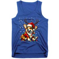 Corgi Dog Christmas Reindeer Lights Santa Hat Snowflakes Gift Tank Top