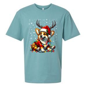 Corgi Dog Christmas Reindeer Lights Santa Hat Snowflakes Gift Sueded Cloud Jersey T-Shirt