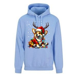 Corgi Dog Christmas Reindeer Lights Santa Hat Snowflakes Gift Unisex Surf Hoodie