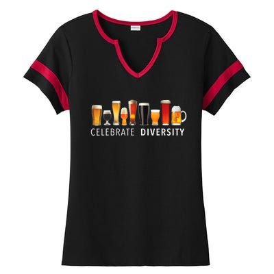 Celebrate Diversity Craft Beer Drinking Ladies Halftime Notch Neck Tee