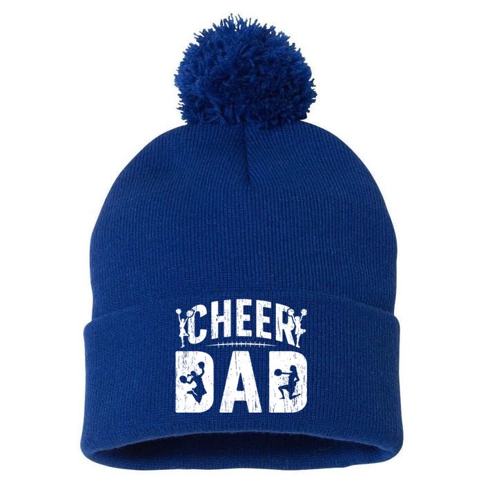 Cheer Dad Cheerleading Dad Of A Cheerleader Father Cool Gift Pom Pom 12in Knit Beanie