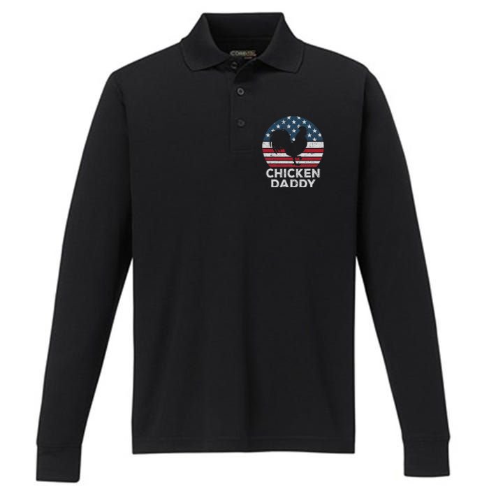 Chicken Daddy Chicken Dad Farmer 4th Of July Father's Day Performance Long Sleeve Polo