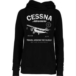 Cessna Distressed Womens Funnel Neck Pullover Hood