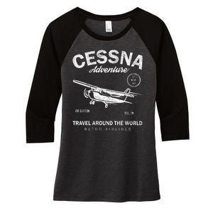 Cessna Distressed Women's Tri-Blend 3/4-Sleeve Raglan Shirt