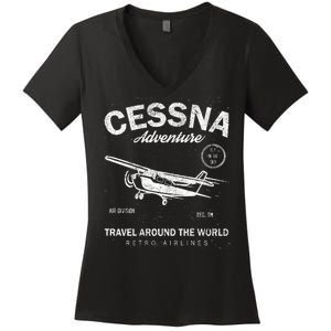 Cessna Distressed Women's V-Neck T-Shirt