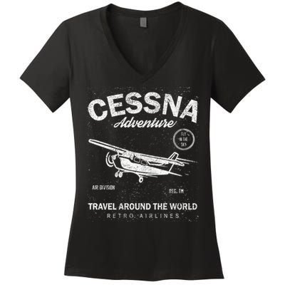 Cessna Distressed Women's V-Neck T-Shirt