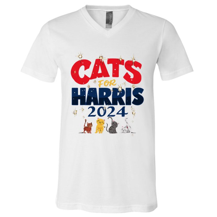 Cat Design Cats For Kamala Funny Harris Supporter V-Neck T-Shirt