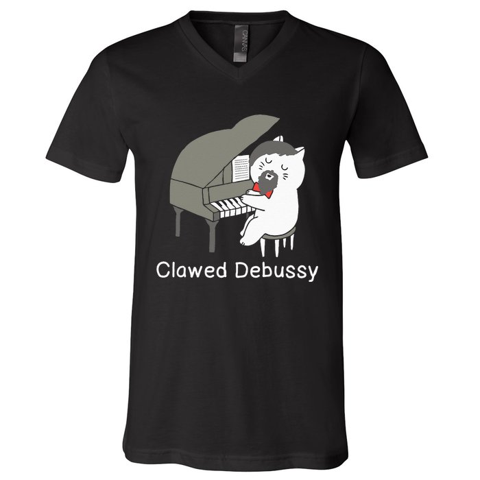 Clawed Debussy Cat Piano Classical Music Composer Teacher V-Neck T-Shirt