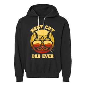 Cat Daddy Cat Lover Gift 80s Retro Best Cat Dad Ever Garment-Dyed Fleece Hoodie