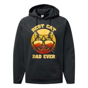 Cat Daddy Cat Lover Gift 80s Retro Best Cat Dad Ever Performance Fleece Hoodie