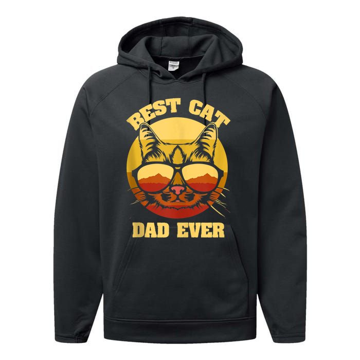 Cat Daddy Cat Lover Gift 80s Retro Best Cat Dad Ever Performance Fleece Hoodie