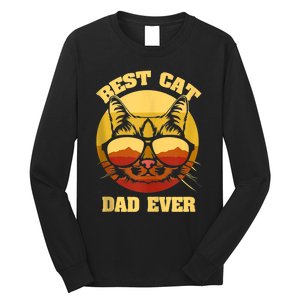 Cat Daddy Cat Lover Gift 80s Retro Best Cat Dad Ever Long Sleeve Shirt