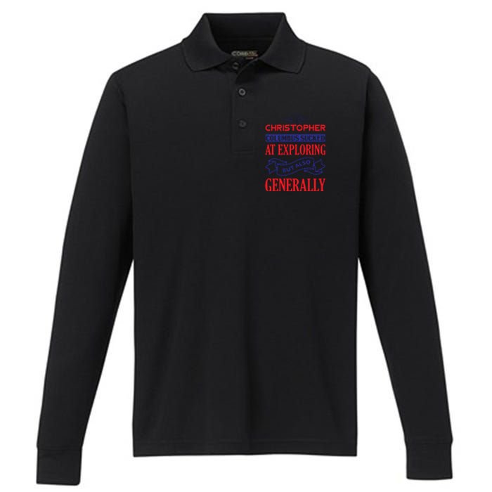 Columbus Day Controversial Statement Graphic Performance Long Sleeve Polo