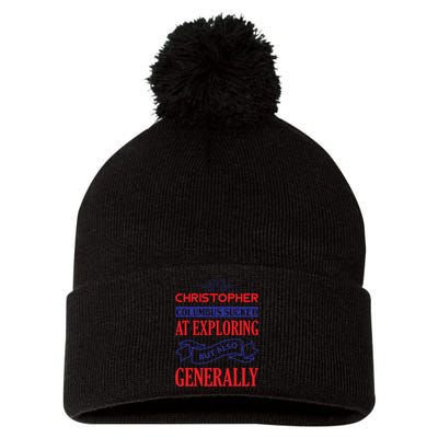 Columbus Day Controversial Statement Graphic Pom Pom 12in Knit Beanie