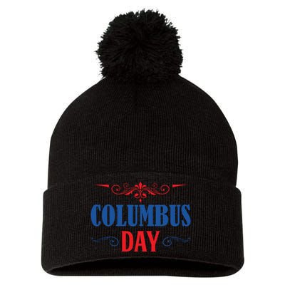 Columbus Day Celebration Graphic Pom Pom 12in Knit Beanie