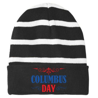 Columbus Day Celebration Graphic Striped Beanie with Solid Band