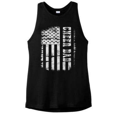 Cheer Dad Cheerleading Cheerleader Father American Flag Ladies PosiCharge Tri-Blend Wicking Tank