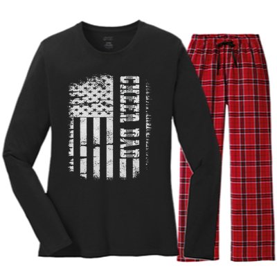 Cheer Dad Cheerleading Cheerleader Father American Flag Women's Long Sleeve Flannel Pajama Set 