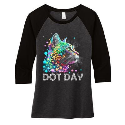 Colorful Dots Cat Lover Happy Dot Day Women's Tri-Blend 3/4-Sleeve Raglan Shirt