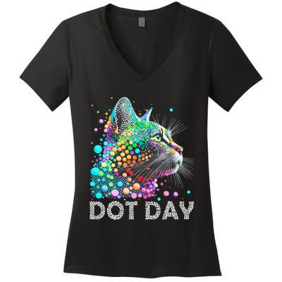 Colorful Dots Cat Lover Happy Dot Day Women's V-Neck T-Shirt