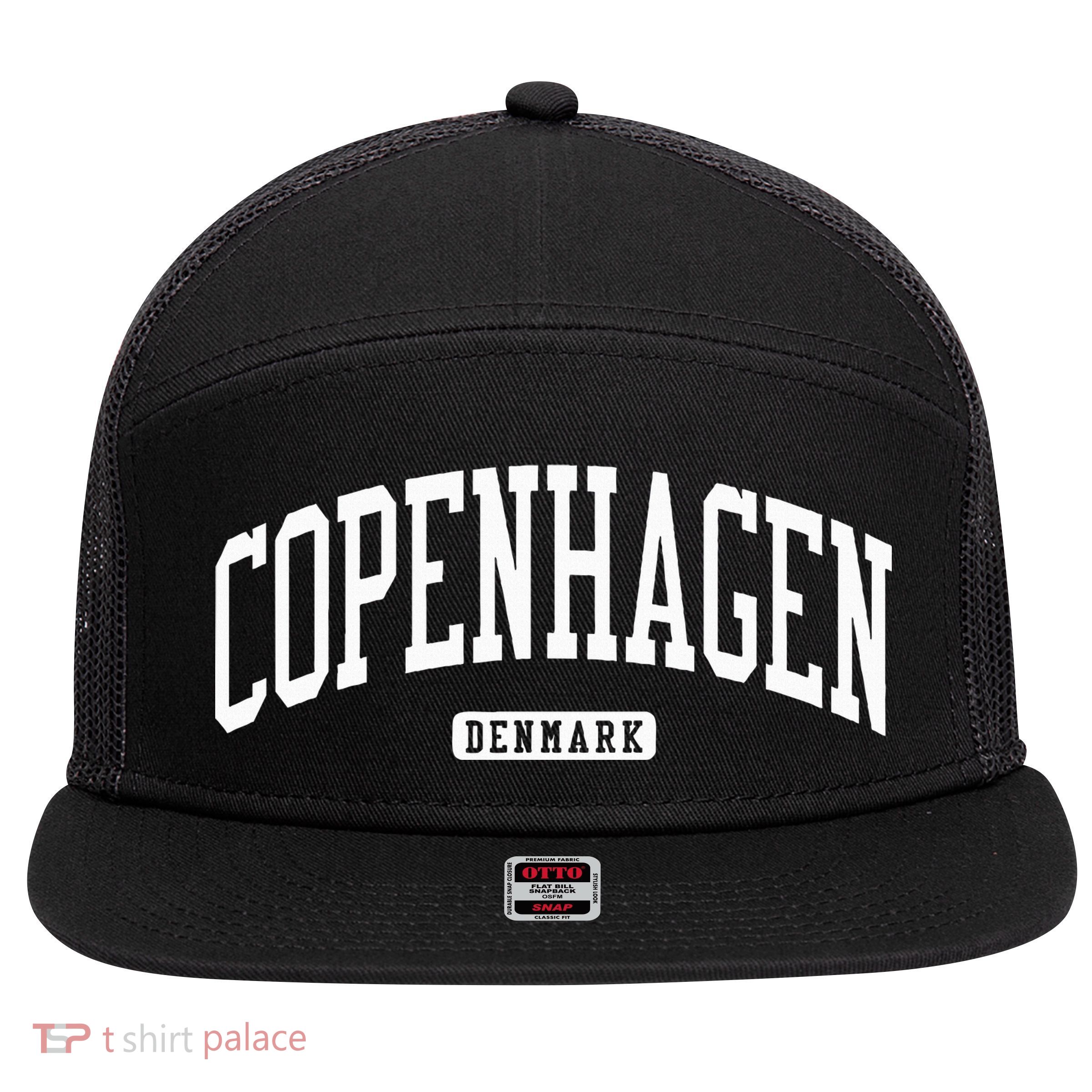 Copenhagen Denmark College University Style 7 Panel Mesh Trucker Snapback Hat