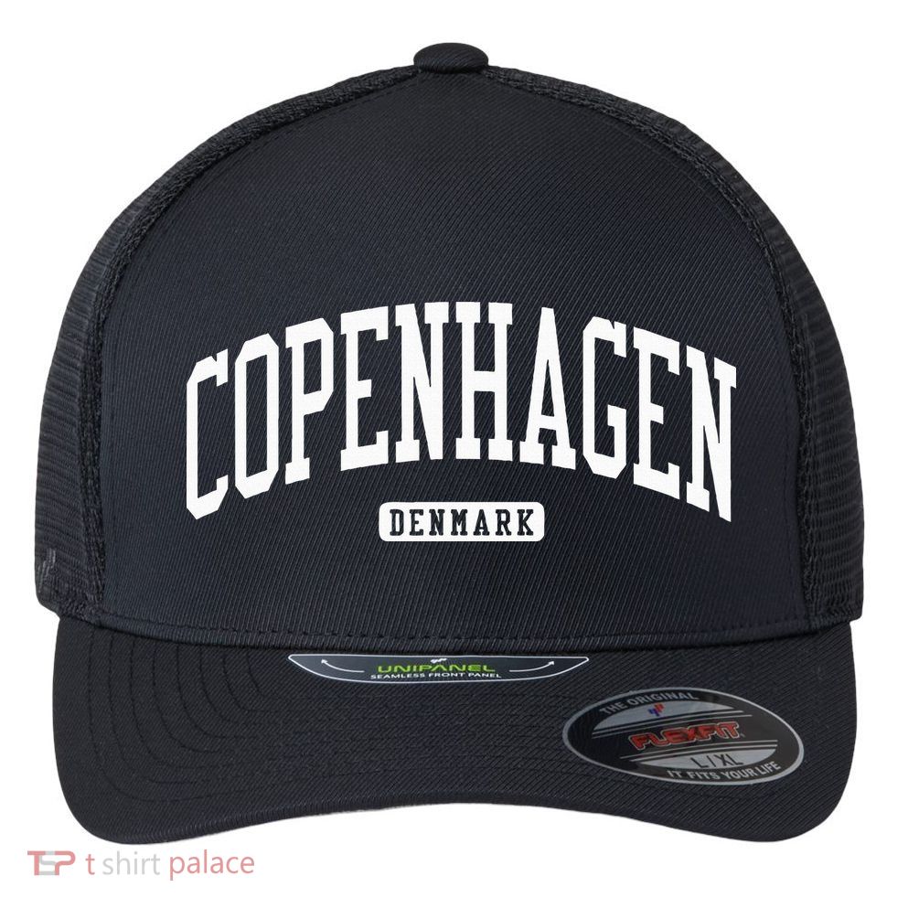 Copenhagen Denmark College University Style Flexfit Unipanel Trucker Cap