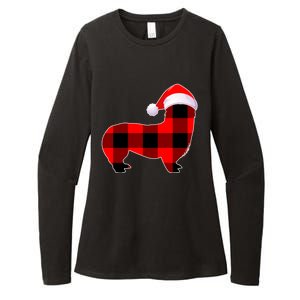 Corgi Dog Christmas Buffalo Plaid Funny Xmas Santa Hat Gift Womens CVC Long Sleeve Shirt