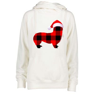 Corgi Dog Christmas Buffalo Plaid Funny Xmas Santa Hat Gift Womens Funnel Neck Pullover Hood