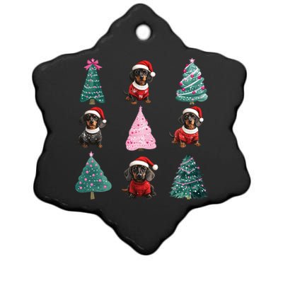 Cute Dachshund Christmas Tree Pattern Merry Xmas Dog Lover Cute Gift Ceramic Star Ornament