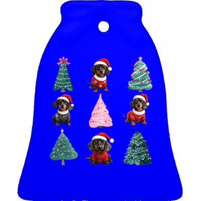 Cute Dachshund Christmas Tree Pattern Merry Xmas Dog Lover Cute Gift Ceramic Bell Ornament