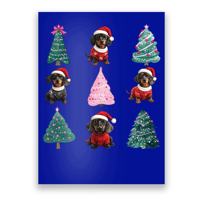 Cute Dachshund Christmas Tree Pattern Merry Xmas Dog Lover Cute Gift Poster