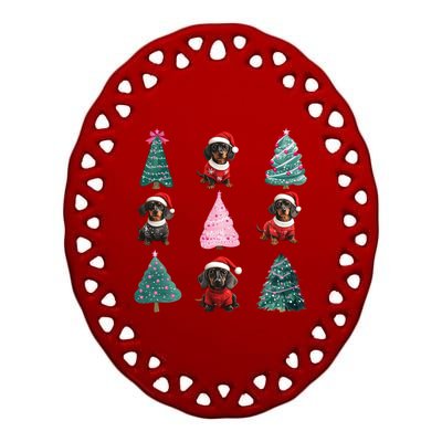 Cute Dachshund Christmas Tree Pattern Merry Xmas Dog Lover Cute Gift Ceramic Oval Ornament