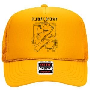 Celebrate Diversity | Cute Black Firearm Owners Funny Gift High Crown Mesh Back Trucker Hat