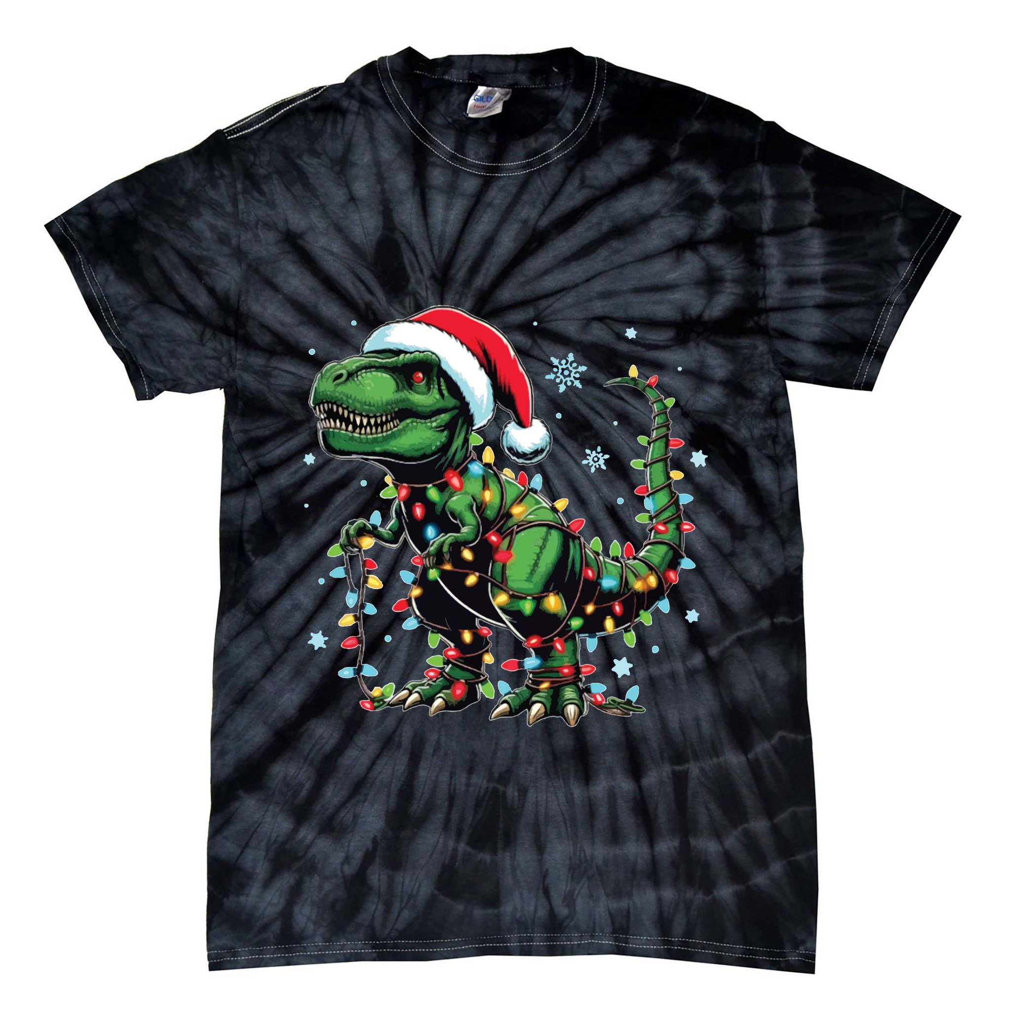 Christmas Dinosaur Christmas Trex Christmas Dino Tie-Dye T-Shirt